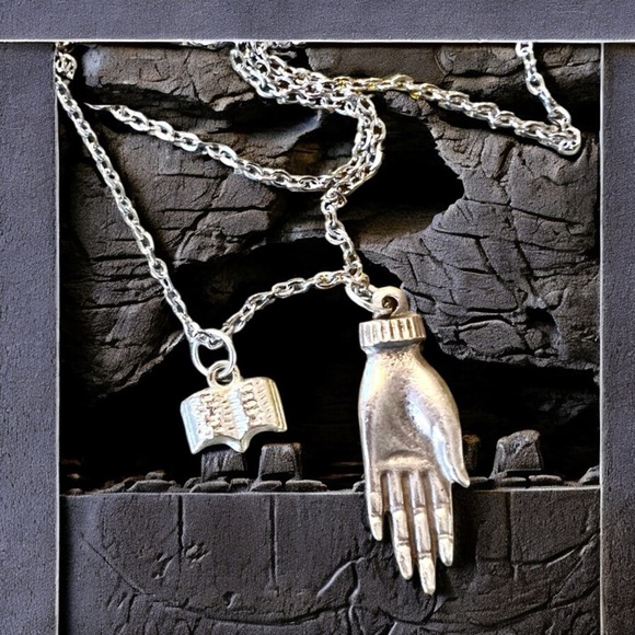 DND Dungeons and Dragons necklace. Hand and Book Charm Necklace Wizard - Picture 11 of 16